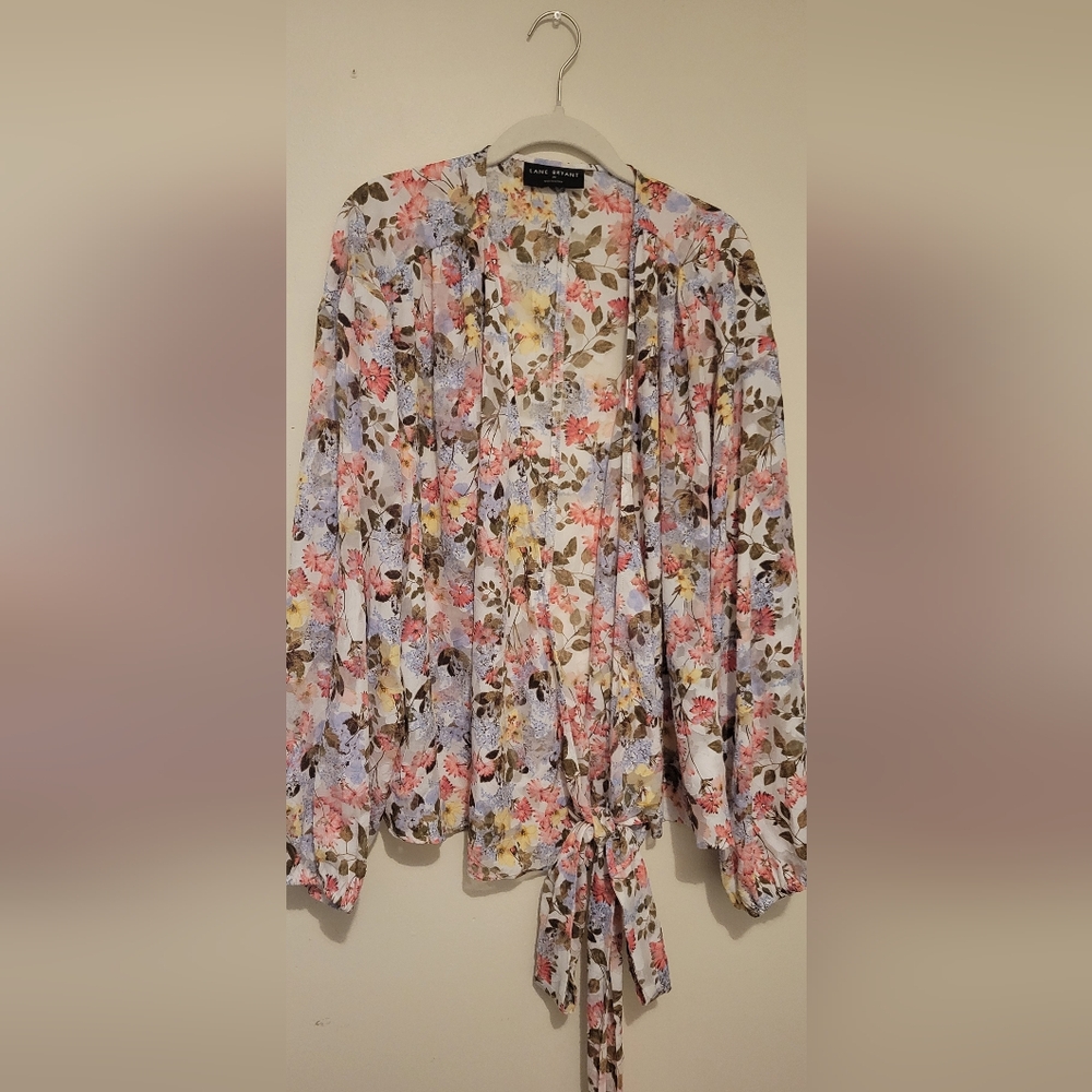Lane Bryant Floral Wrap Top - Pink, Blue, Yellow